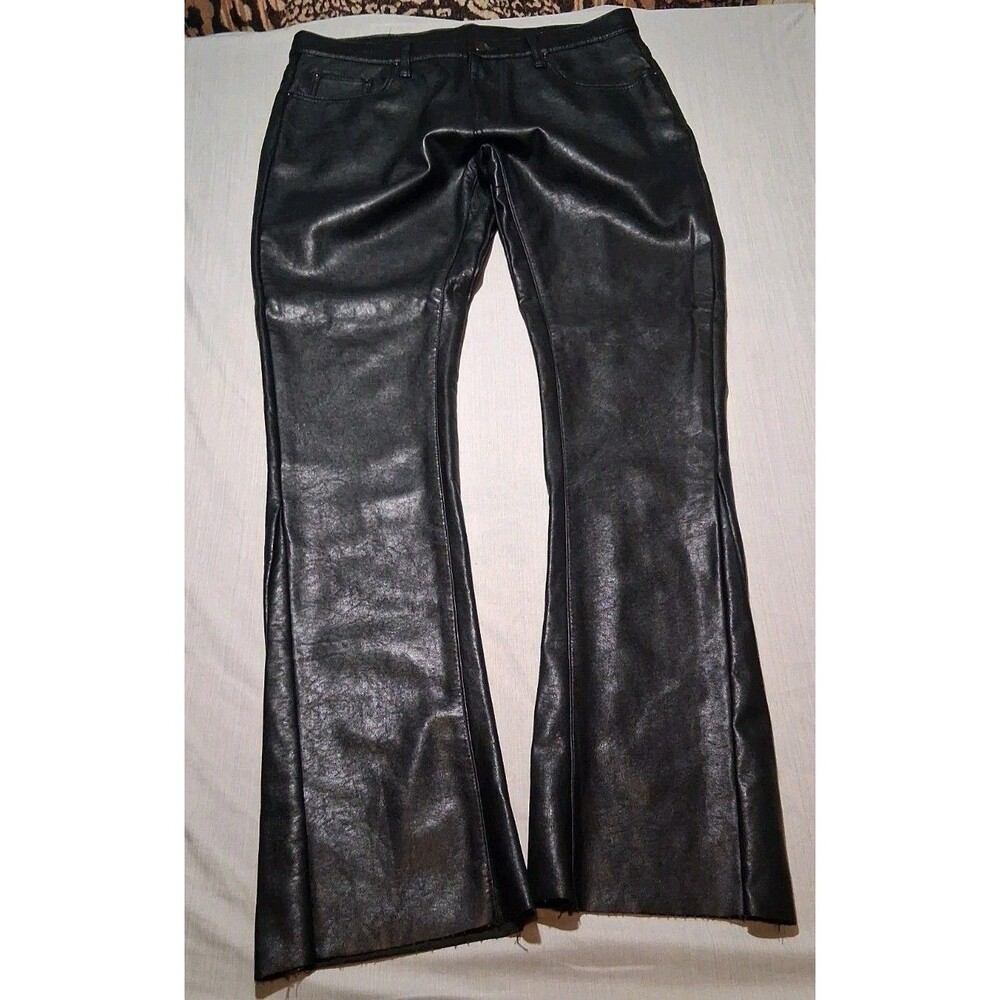 Mnml Faux Leather Pants Mens 33x33 Black Skinny Flare Leg Moto Gothic Streetwear